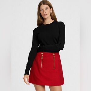 EXPRESS Red Mini Skirt with Gold Zipper Details & Built-In Shorts – Size 6